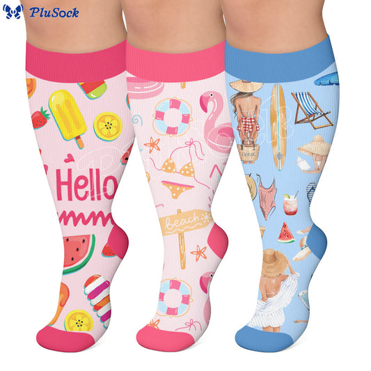 Plus Size Hello Summer Printed Compression Socks - image 0