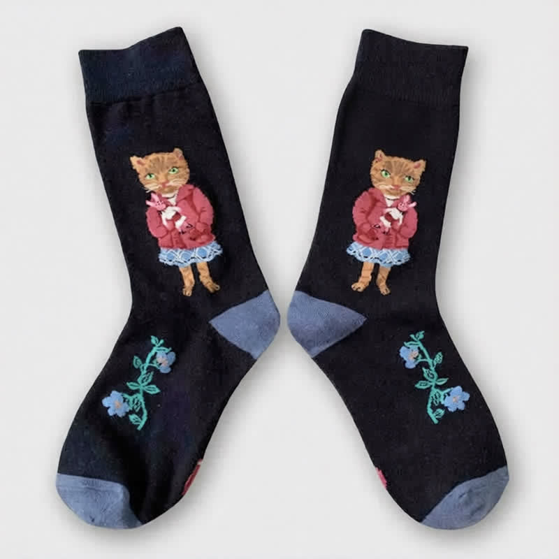 Cute Cat Flower Quarter Socks(3 Pairs) - image 5