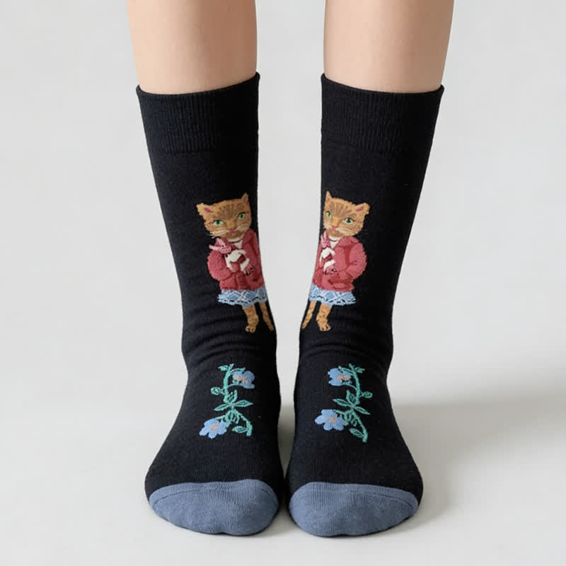 Cute Cat Flower Quarter Socks(3 Pairs) - image 2