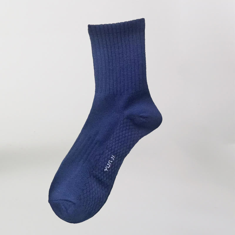 Solid Color Thickened Quarter Socks(5 Pairs) - Navy Blue - EU40-48(US7-13) - image 11