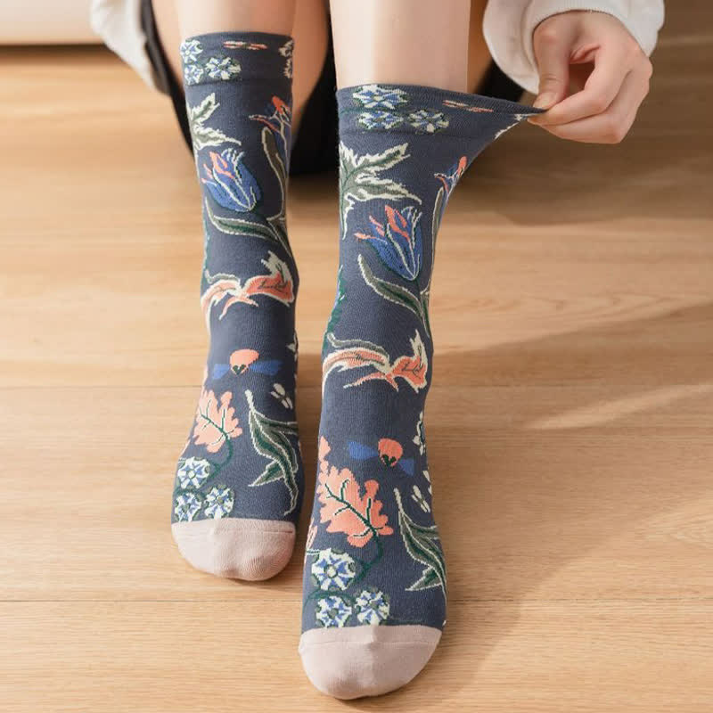Vintage Floral Ribbed Quarter Socks(4 Pairs) - image 2