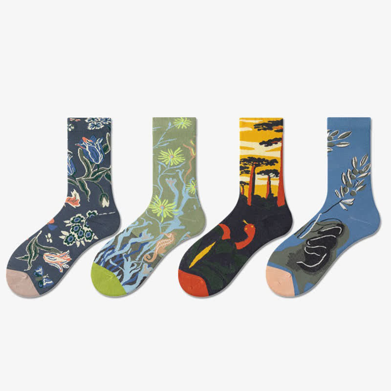 Vintage Floral Ribbed Quarter Socks(4 Pairs) - image 8