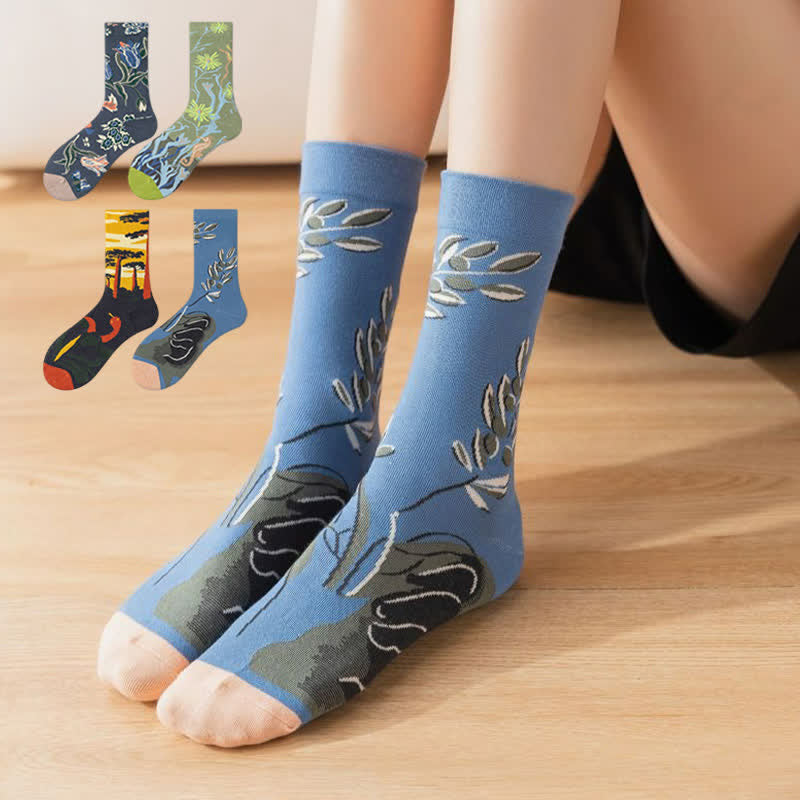 Vintage Floral Ribbed Quarter Socks(4 Pairs) - Multicolor - EU36-43(US3-9) - image 0