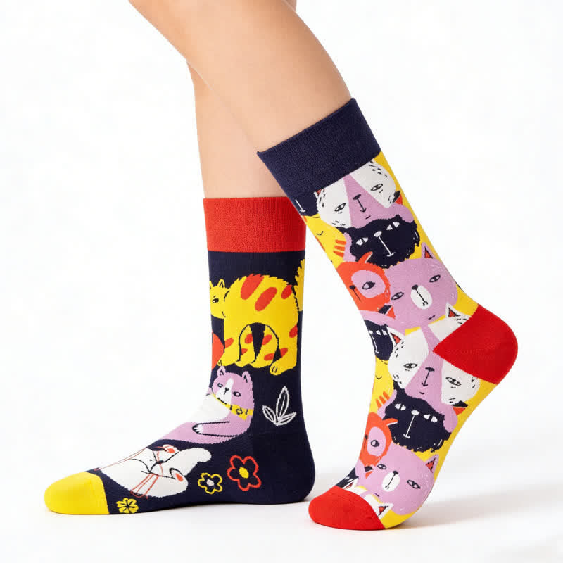 Fun Cat Cartoon Quarter Socks - Purple - EU36-43(US3-9) - image 0