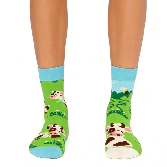 Grassland Cow Quarter Socks - Green - EU36-43(US3-9) - image 0