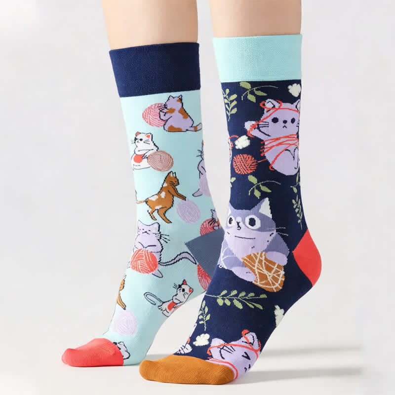 Cartoon Cat Quarter Socks - Blue - EU36-43(US3-9) - image 0
