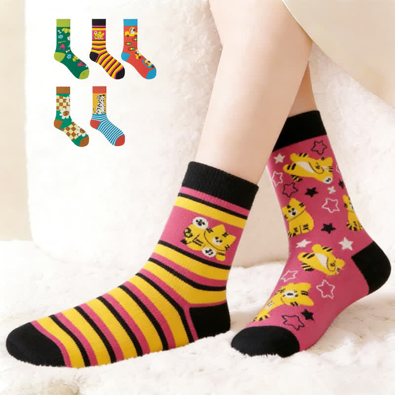 Colorful Cartoon Striped Quarter Socks(5 Pairs) - Multicolor - EU38-43(US5-9) - image 0