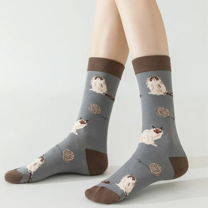 Cute Cat Quarter Socks(5 Pairs) - image 1