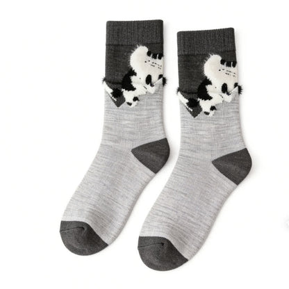 Cozy Plush Cat Quarter Socks(4 Pairs) - Light Gray - EU35-40(US2-7) - image 6