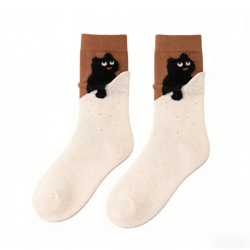 Cozy Plush Cat Quarter Socks(4 Pairs) - Brown - EU35-40(US2-7) - image 8