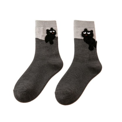 Cozy Plush Cat Quarter Socks(4 Pairs) - Dark Grey - EU35-40(US2-7) - image 7