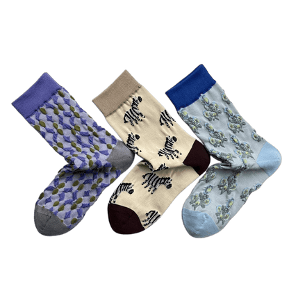 Lattice Zebra Flower Quarter Socks(3 Pairs) - image 1