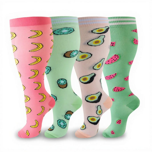 Plus Size Fruity Fun Compression Socks(4 Pairs) - Multicolor - 4XL - image 0