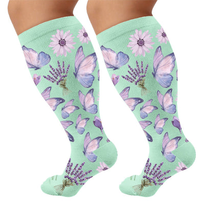 Plus Size Butterflies Dancing Compression Socks - Green(1 Pair) - 4XL - image 5