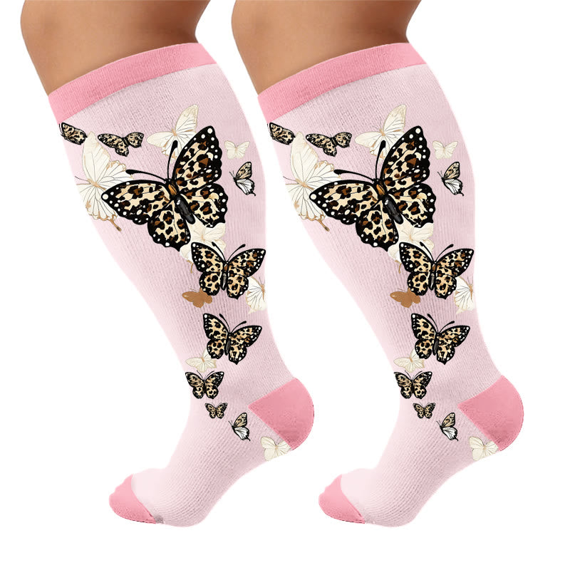 Plus Size Butterflies Dancing Compression Socks - Pink(1 Pair) - 4XL - image 6