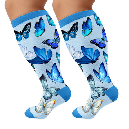 Plus Size Butterflies Dancing Compression Socks - Blue(1 Pair) - 4XL - image 7