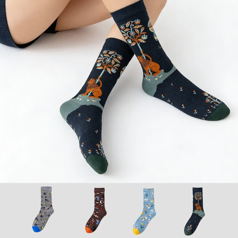 Hand Drawn Pattern Quarter Socks(4 Pairs) - Multicolor - EU35-43(US2-9) - image 0