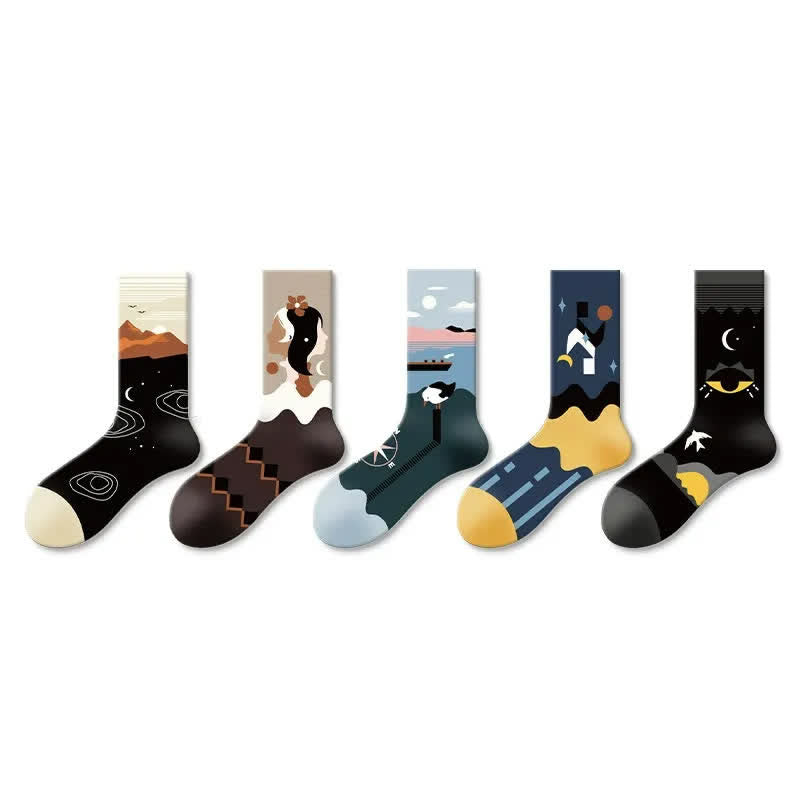 Sun Moon Pattern Quarter Socks(5 Pairs) - image 1