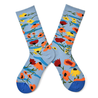 Vintage Floral Quarter Socks(3 Pairs) - Blue - EU35-42(US2-8.5) - image 1