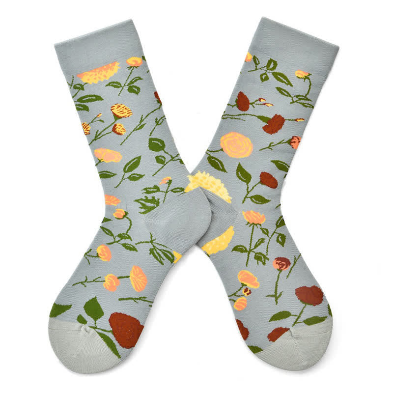 Vintage Floral Quarter Socks(3 Pairs) - Grey - EU35-42(US2-8.5) - image 2