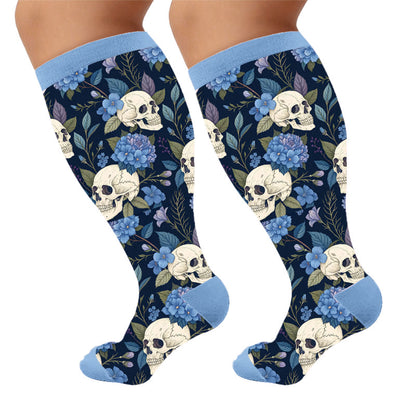 Plus Size Skull Series Compression Socks - Blue(1 Pair) - 4XL - image 9