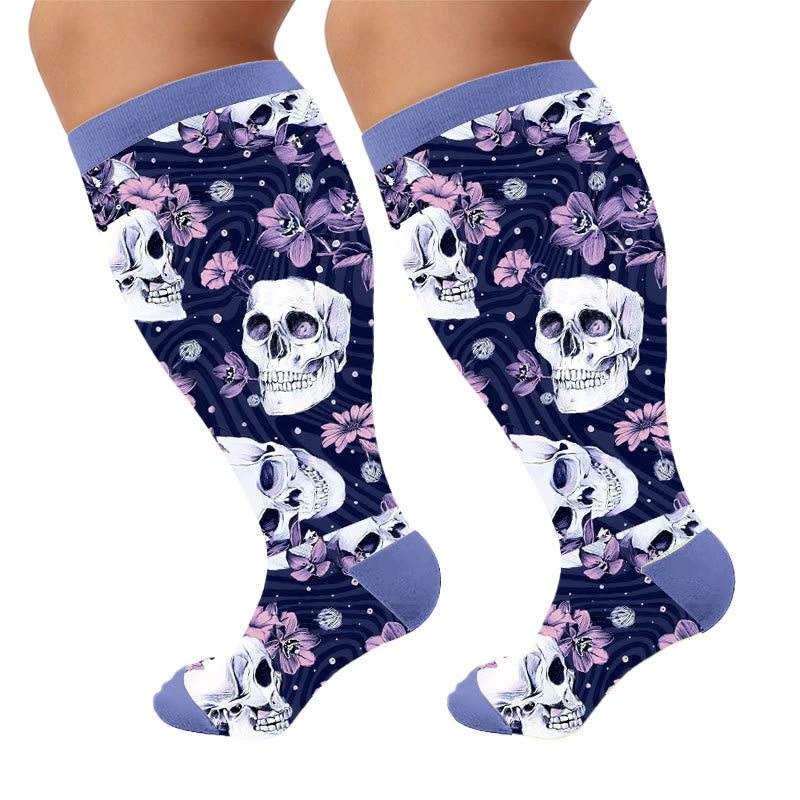 Plus Size Skull Series Compression Socks - Purple(1 Pair) - 4XL - image 10