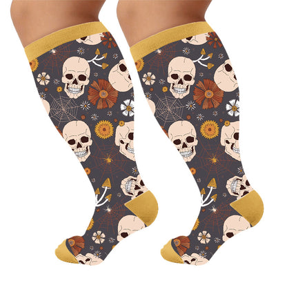 Plus Size Skull Series Compression Socks - Yellow(1 Pair) - 4XL - image 5