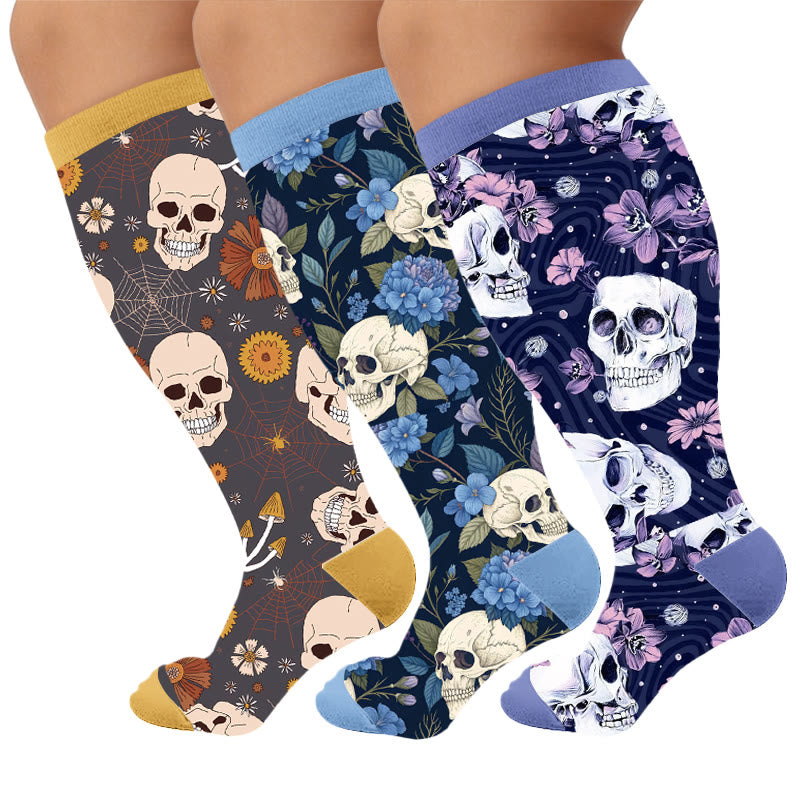 Plus Size Skull Series Compression Socks - Multicolor(3 Pairs) - 4XL - image 4