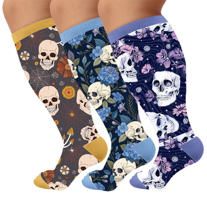 Plus Size Skull Series Compression Socks - Multicolor(3 Pairs) - 4XL - image 1