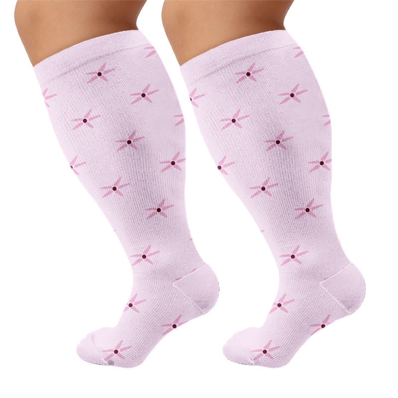 Plus Size Elegant Floral Compression Socks - Pink - 4XL - image 7