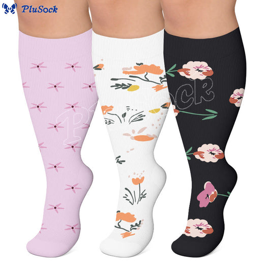 Plus Size Elegant Floral Compression Socks(3 Pairs) - image 0