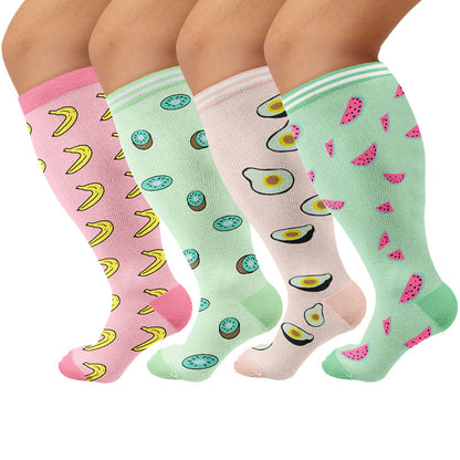 Plus Size Fruity Fun Compression Socks(4 Pairs) - Multicolor - 4XL - image 1