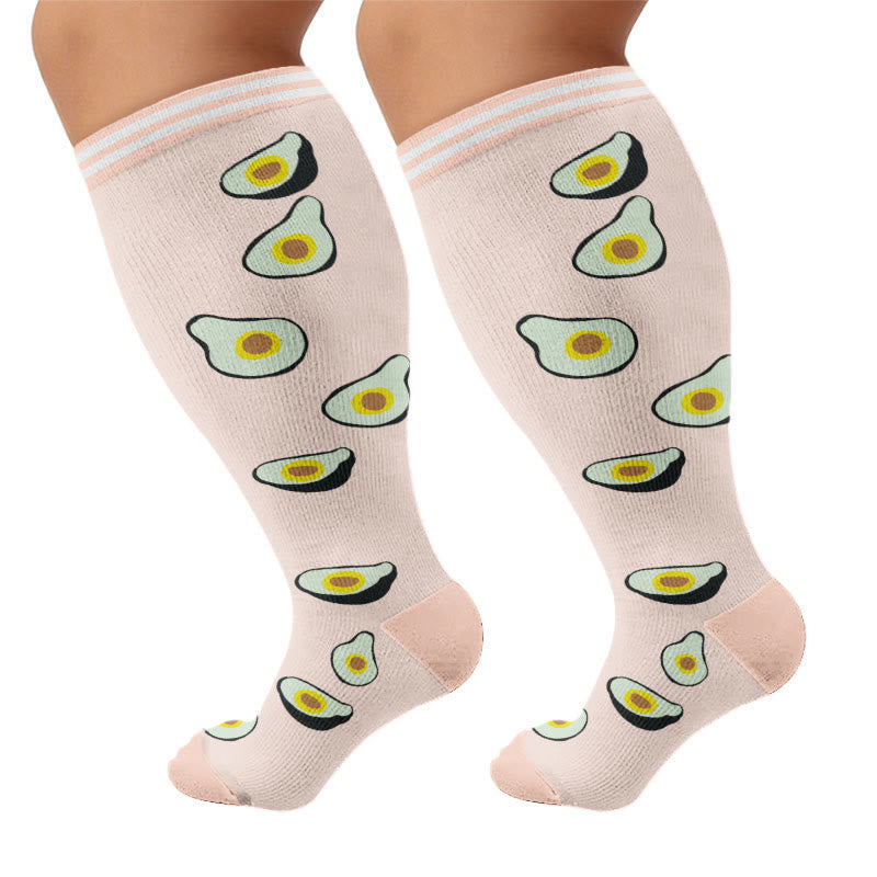 Plus Size Fruity Fun Compression Socks - Avocado - 4XL - image 9