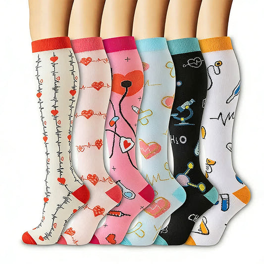 Heart Rate Monitors Knee High Compression Socks(6 Pairs) - Multicolor - L/XL - image 0