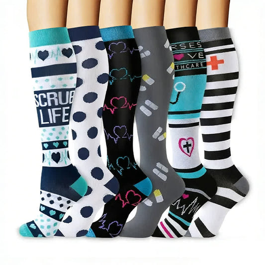 Healthcare Icon Mixed Pattern Compression Socks(6 Pairs) - Multicolor - L/XL - image 0