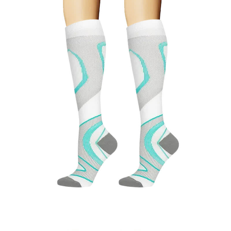 Sporty Geometric Line Compression Socks(4 Pairs) - White - L/XL - image 1