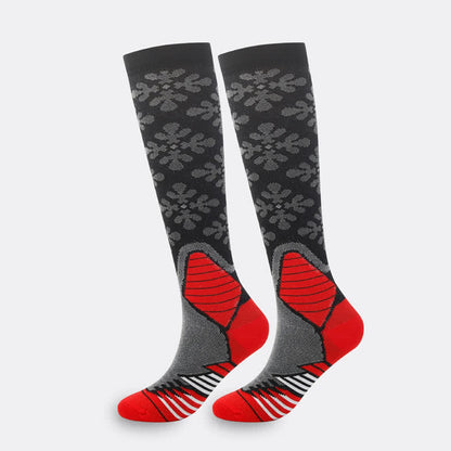 Snowflake Print Compression Socks(5 Pairs） - Red - S/M - image 3