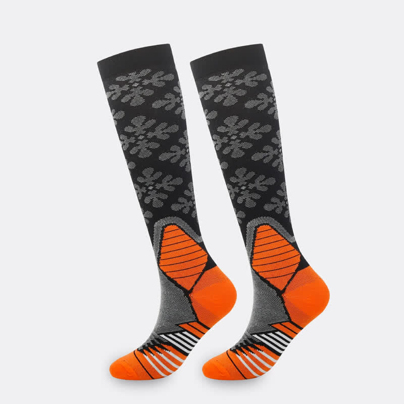 Snowflake Print Compression Socks(5 Pairs） - Orange - S/M - image 5