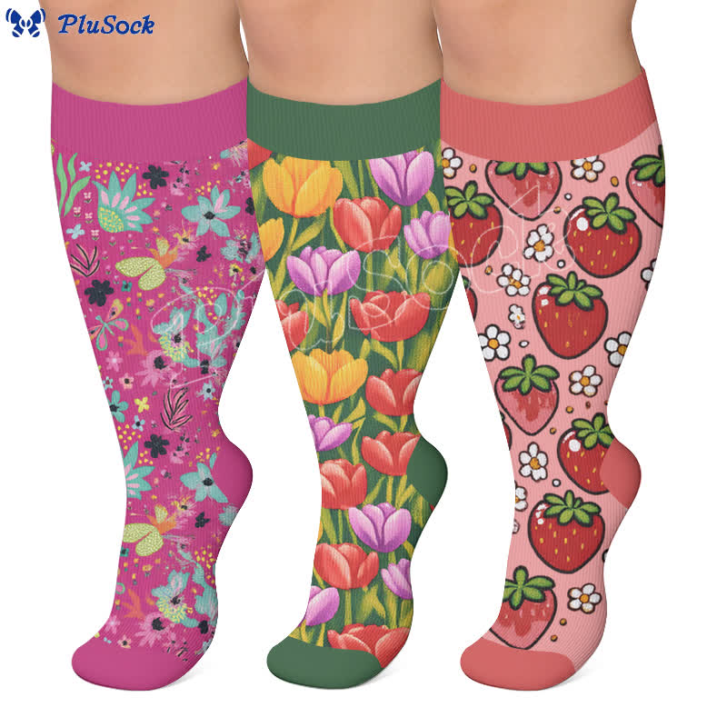 Plus Size Floral Fruit Compression Socks - image 0