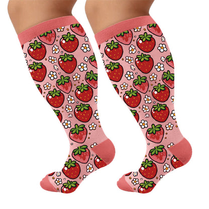 Plus Size Floral Fruit Compression Socks - Pink(1 Pair) - 4XL - image 7