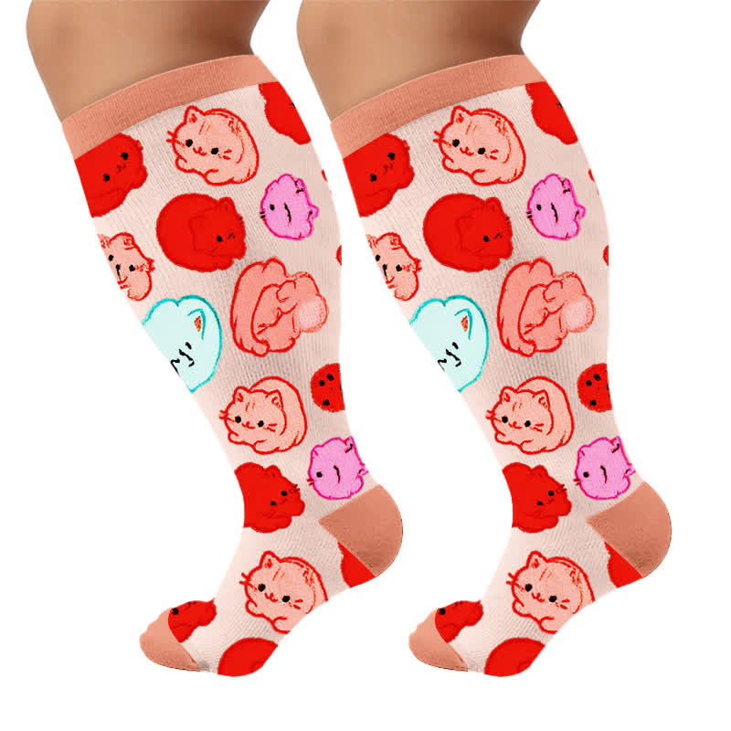 Plus Size Cats Dogs Compression Socks - Apricot(1 Pair) - 4XL - image 7