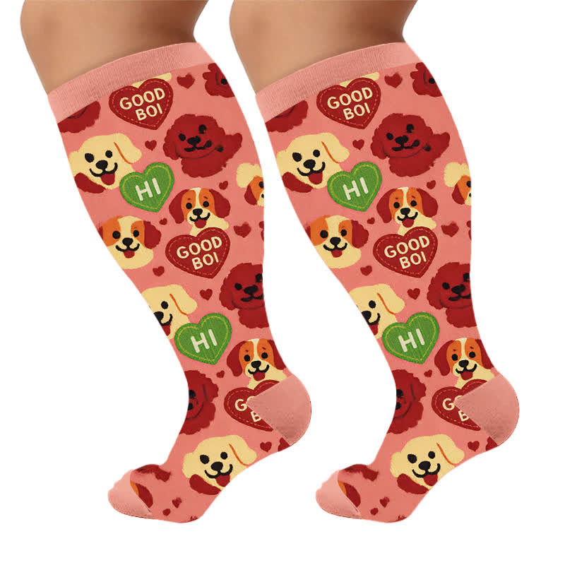 Plus Size Cats Dogs Compression Socks - Red(1 Pair) - 4XL - image 5