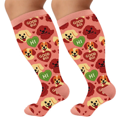 Plus Size Cats Dogs Compression Socks - Red(1 Pair) - 4XL - image 5
