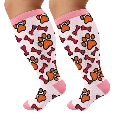 Plus Size Cats Dogs Compression Socks - Pink(1 Pair) - 4XL - image 6