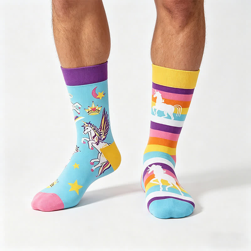 Rainbow Unicorn Quarter Socks - LightSkyBlue - EU36-43(US3-9) - image 0