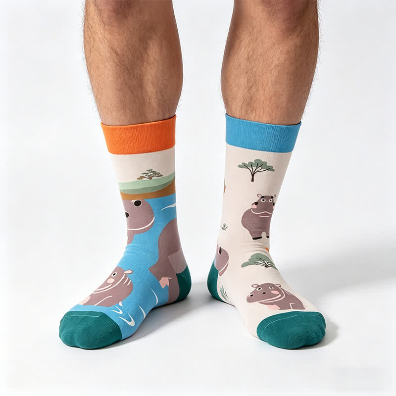 Hippo Cartoon Quarter Socks - Blue - EU36-43(US3-9) - image 0