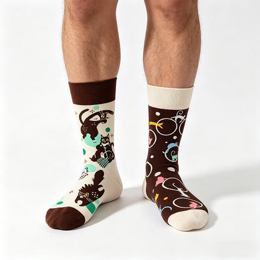 Playful Cat Cartoon Quarter Socks - Coffee - EU35-43(US2-9) - image 0