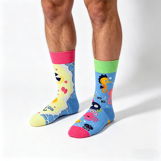 Playful Ocean Cartoon Quarter Socks - Blue - EU35-43(US2-9) - image 0