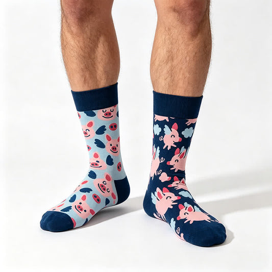 Cartoon Cute Pig Quarte Socks - Blue - EU35-43(US2-9) - image 0