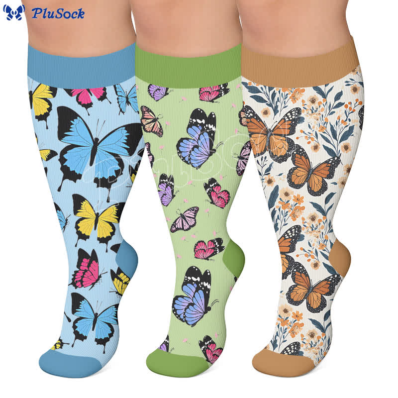 Plus Size Multicolor Butterfly Compression Socks - image 0